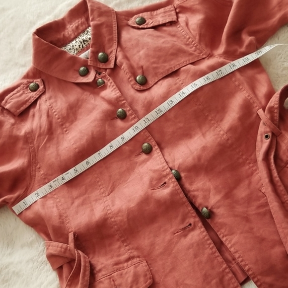 Vintage 100% Linen Top Military Combat by Live A Little / Sz M / Burnt orange - Picture 16 of 17